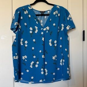 Hilary Radley Teal Floral V-Neck Blouse